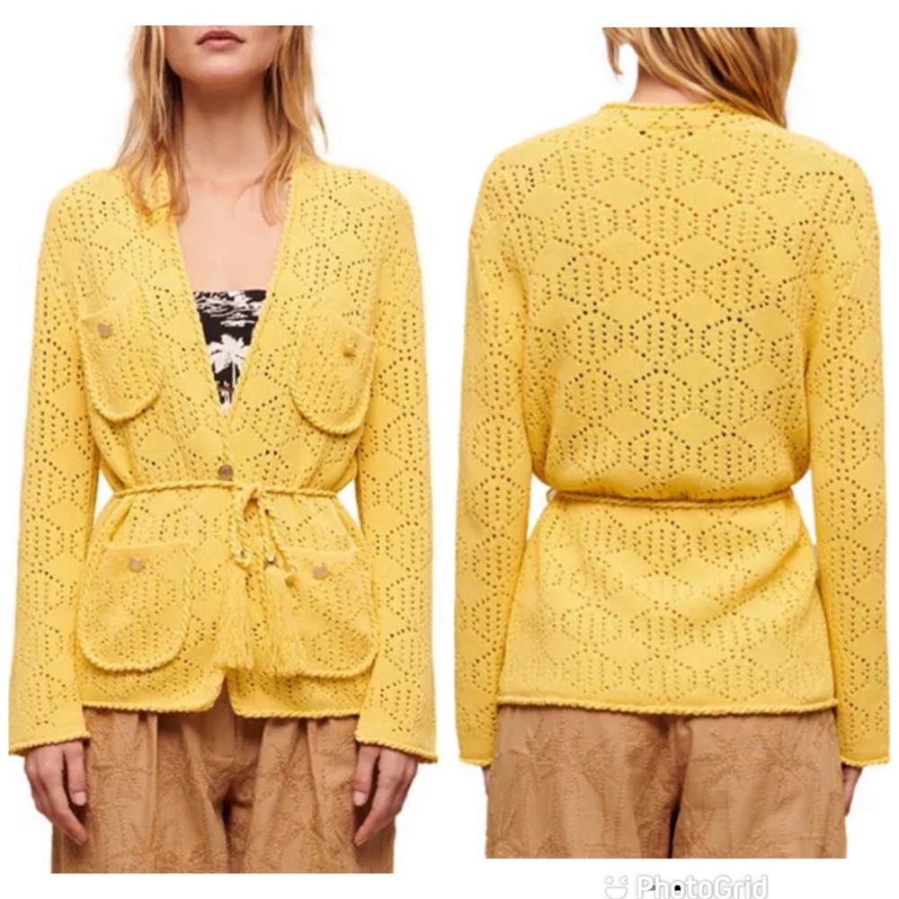 Maje Medina Belted Pointelle Cardigan